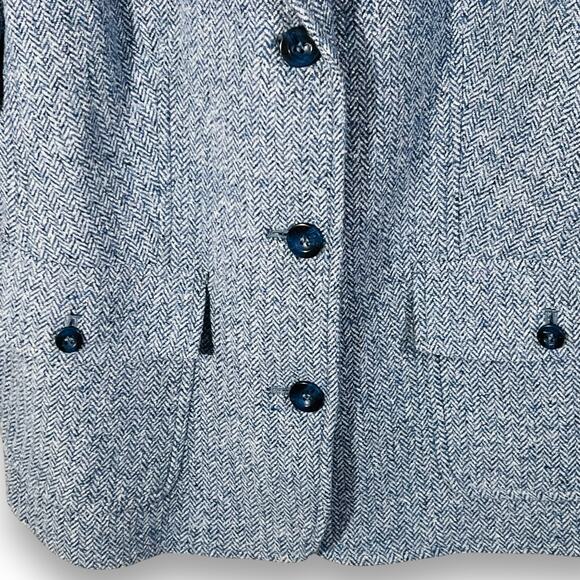 LL Bean Herringbone Tweed Blazer Wool Silk Blue Lined 3 Button Jacket Small - Picture 6 of 13